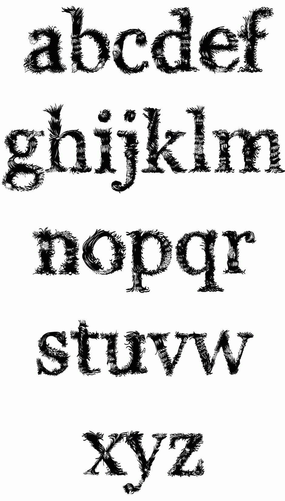 Screenshot Kleinbuchstaben Pelzig Font