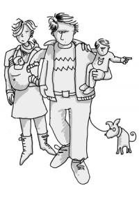 Die Charaktere junge Familie im Trickfilm